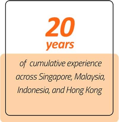 Extensive regional experience in company incorporation 20 years of cumulative experience across Singapore, Malaysia, Indonesia, and Hong Kong.